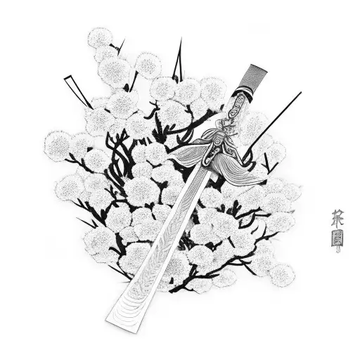 Samurai Sword With Cherry Blossom Surrounding It