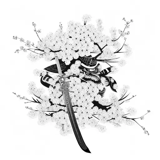 Samurai Sword With Cherry Blossom Surrounding It
