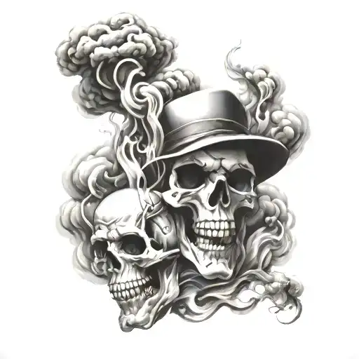 Smoke And Skull Faces Drifting Up In Smoke