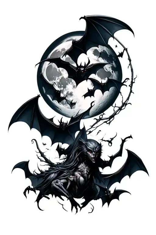 Cyber Sigilism Bats And Moon Surrounded