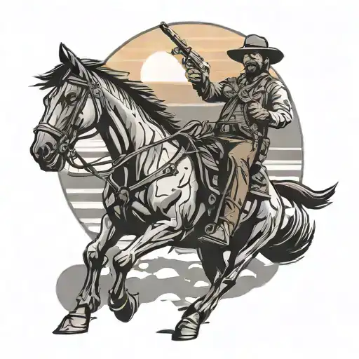 A Red Dead Redemption 2 Inspired Tattoo Of A Cowboy Riding Into The Sunset With A Revolver In Hand