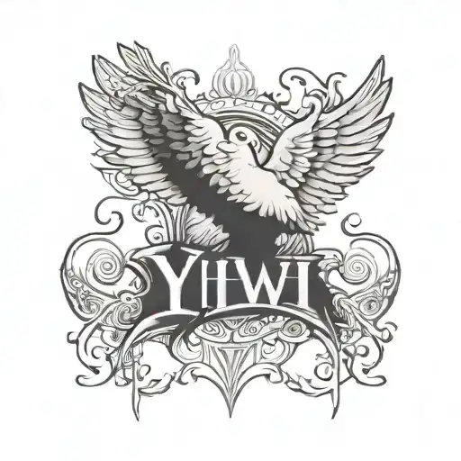 The Word Yhwh Name Down The Spine With A Dove Sitting On The Y