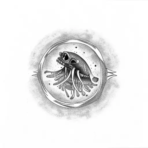 Goby Fish And Goby Fish Skeleton In A Circle