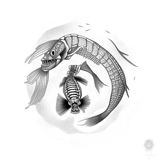 Goby Fish And Goby Fish Skeleton Swimming In A Circle