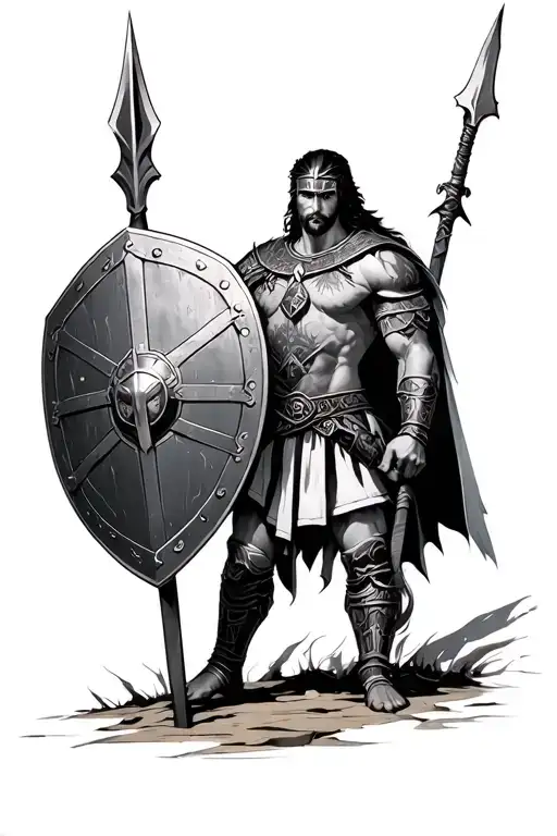 Leon Of Sparta Warrior With A Shield And His Spear Only Upper Body