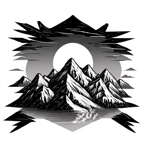 Mountain Range With Setting Sun