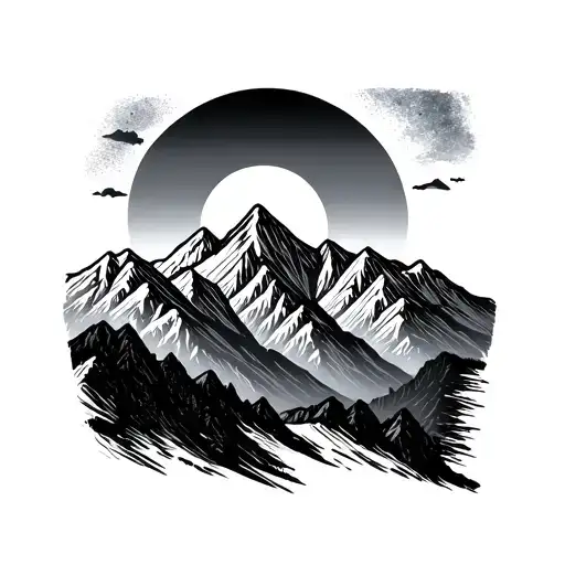 Mountain Range With Setting Sun Simple