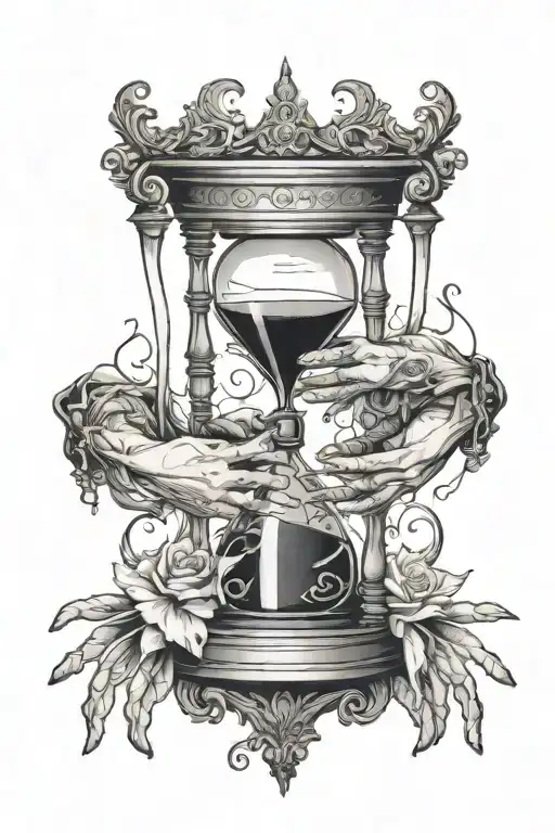 Gothic Style Hour Glass With Hands Reaching Towards Each Other