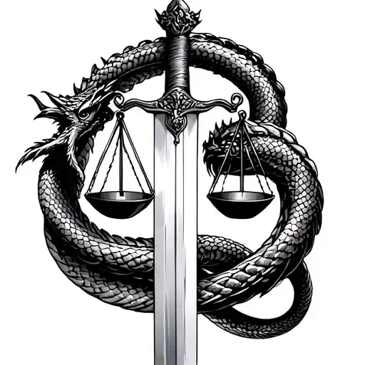 Libra Scales Hung From Sword Handle Serpent Or Dragon Wrapping Around The Sword
