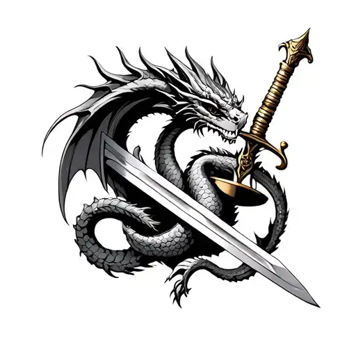 Libra Scales With A Sword And A Dragon Wrapping Around The Sword