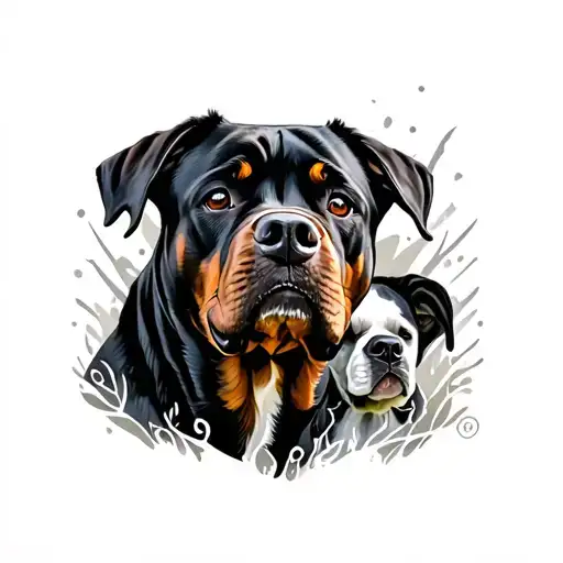 2 Rottweiler Surrounded By A Vibrant