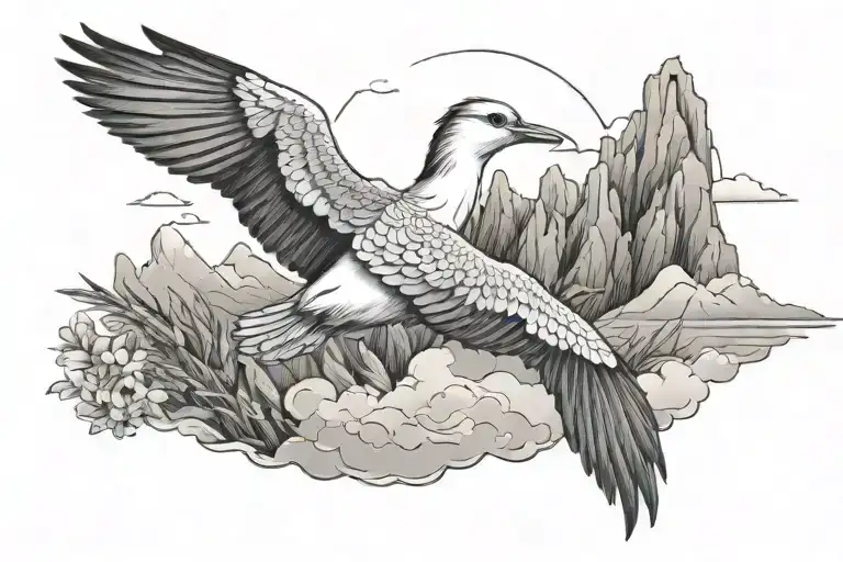 A White Tailed Tropicbird Flying Surrounded With Mountains And Ocean