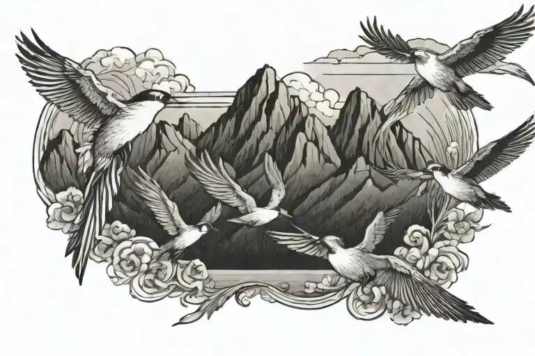 White Tailed Tropicbirds Flying Surrounded With Mountains And Ocean