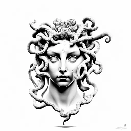 Medusa In Greek Sculpture Style With Cracks