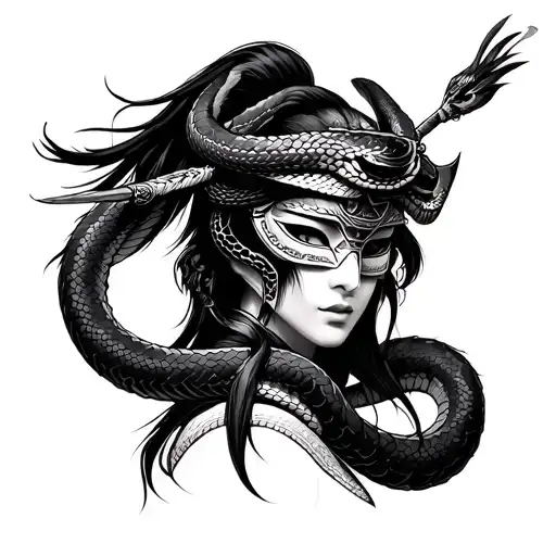 Samurai Mujer Hanya Mask With Snake