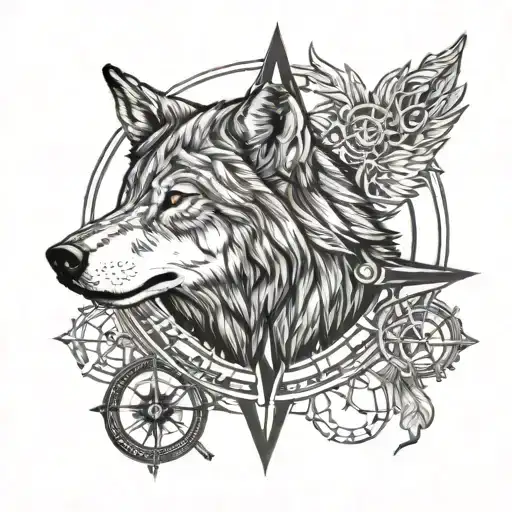 Wolf And Compass Intertwined