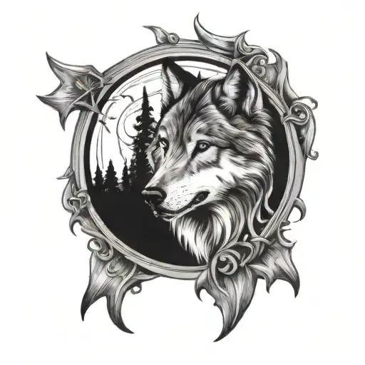 Wolf And Compass And Moon
