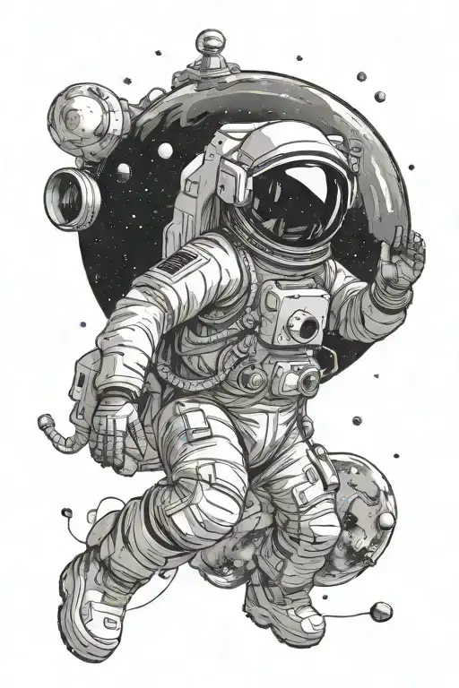 Astronaut Woman Floating In Near The Aquarius Constelation