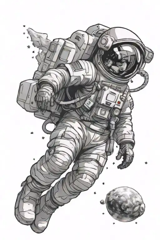 Astronaut Woman Floating In Space Near The Aquarius Constelation