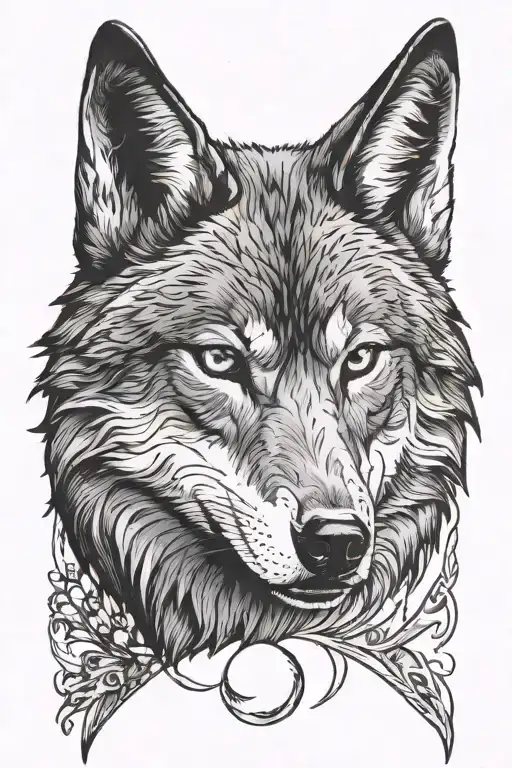 Wolf And Moon Tattoo