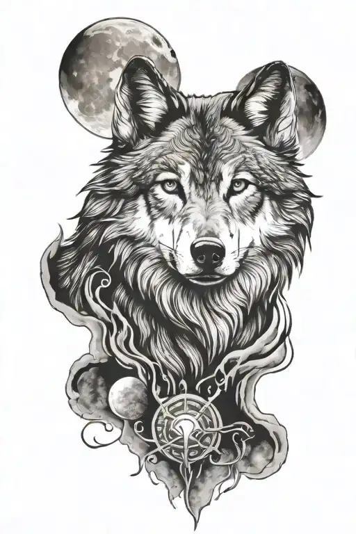 Wolf And Moon Surrounded