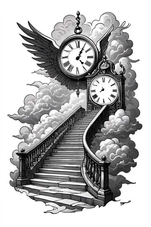 Stairway To Heaven With A Clock And Clouds Surrounding
