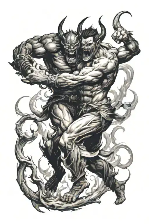 Man Fighting Demon