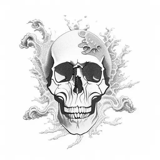 A Unique Design Featuring A Skull Emerging From Crashing Waves