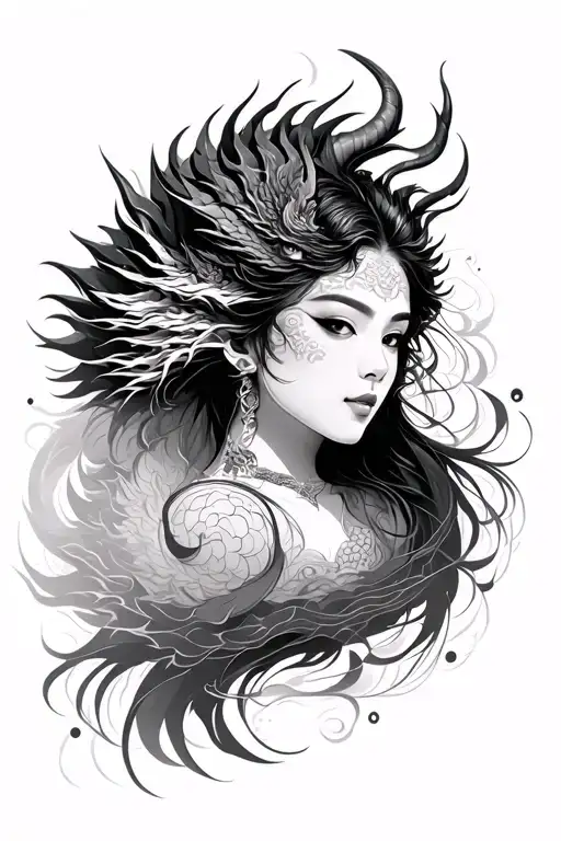 Asia Dragon And Women's Face