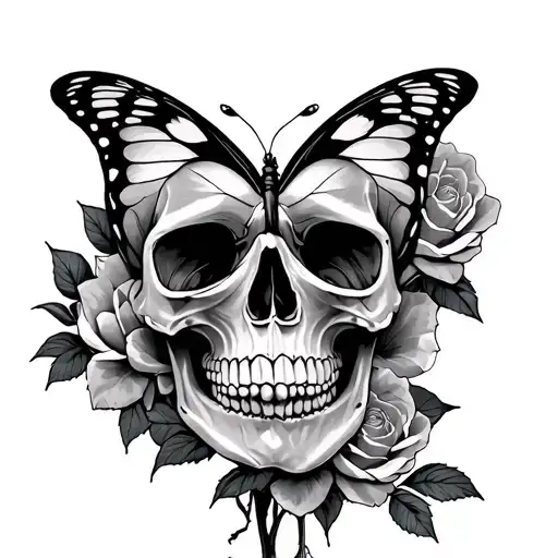 Butterfly Rose Skull