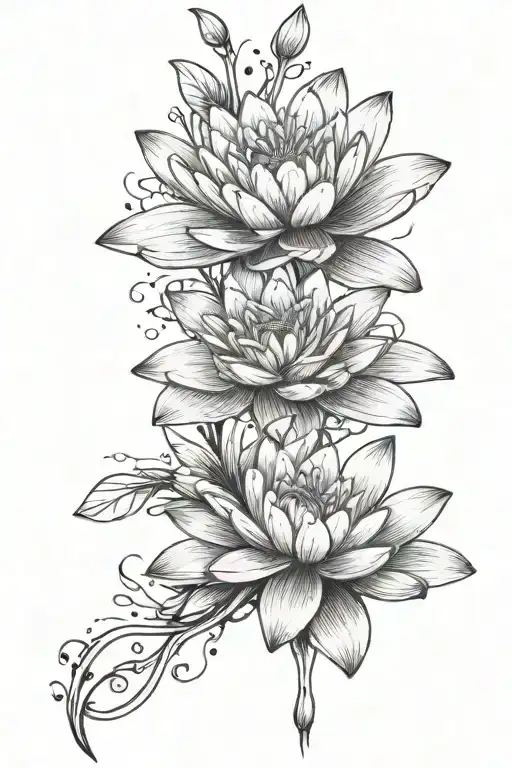 Water Lily Spine Tattoo With Small Butterfly