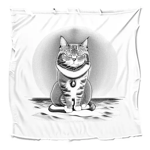 A Cat Sitting On A Beach Towel Watching The Sunset