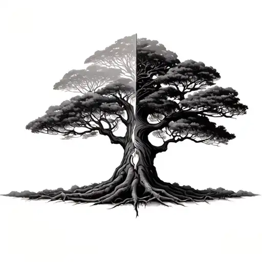 Half Baobab Half Oak Tree