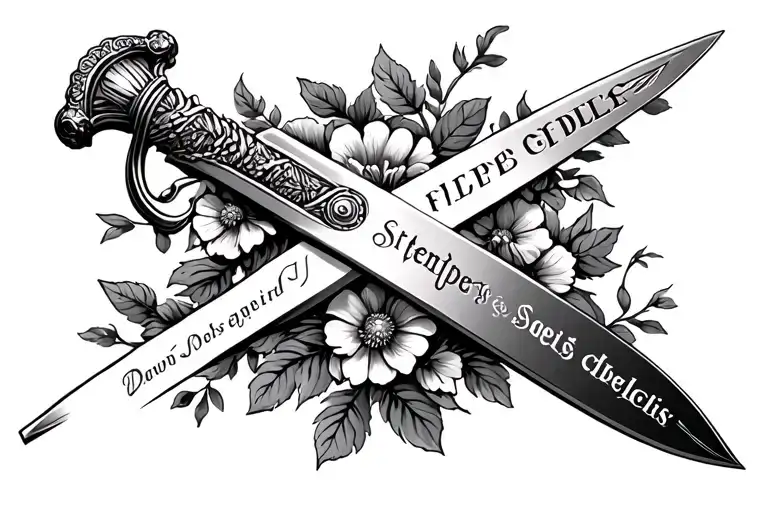 Sword With Semper Fidelis Down The Blade And Flowers Vine Wrapped Around