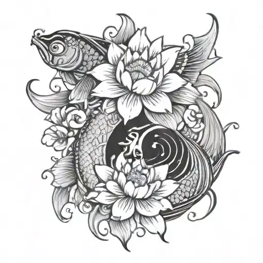 Queen Of The Night Flower Blooming With Koi Fish