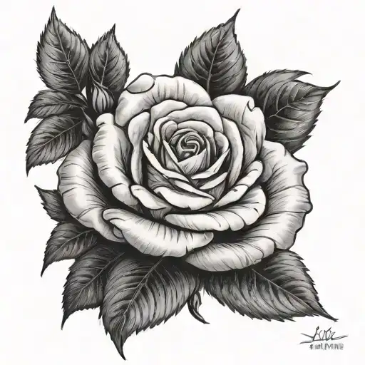 Fine Line Rose With Roman Numerals