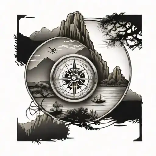 Matching Father And Son Tattoos Of A Compass Rose With Joshua Trees And Mountains As The Backdrop