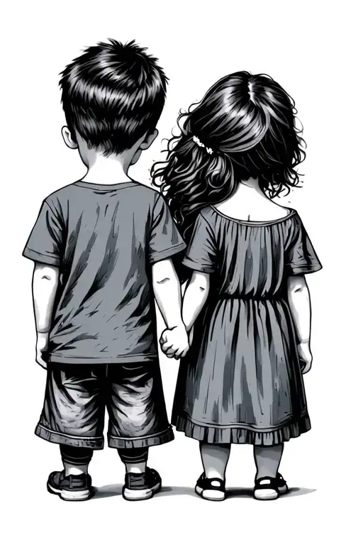2 Kids 1 Boy 1 Girl Holding Hands Rear Profile