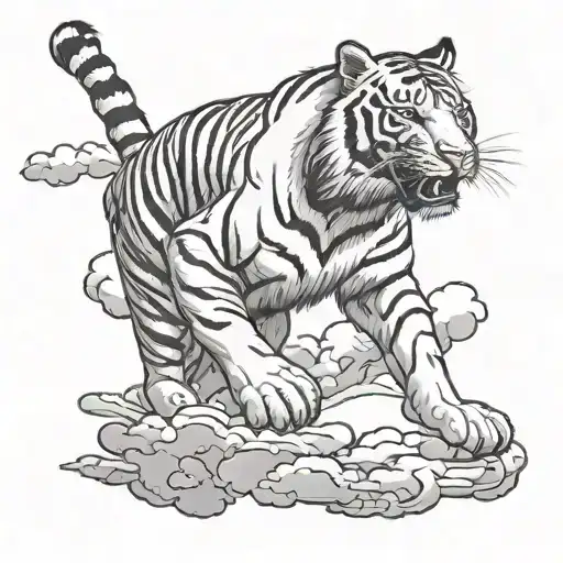 Japanese White Tiger Prowling With Clouds And Moon