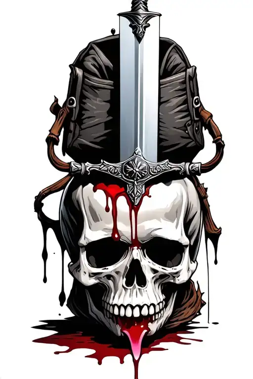 Sword Going Through Skull Bag With Blood