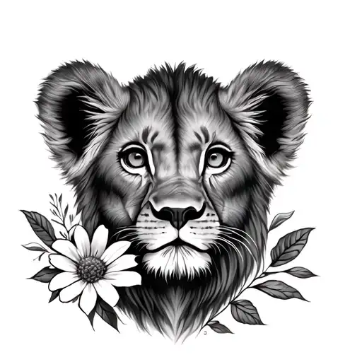 Lion Cub Face With Flower