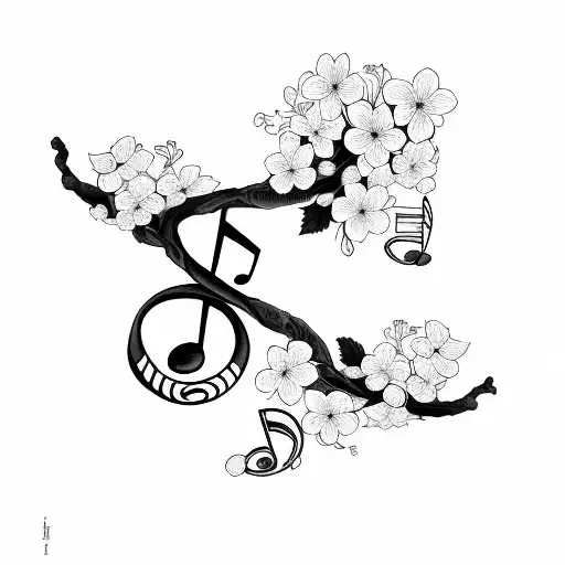 A Music Note Intertwined With A Cherry Blossom Branch