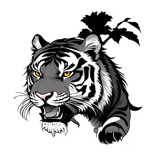 Traditional Korean Buildiing With Traditional Tiger