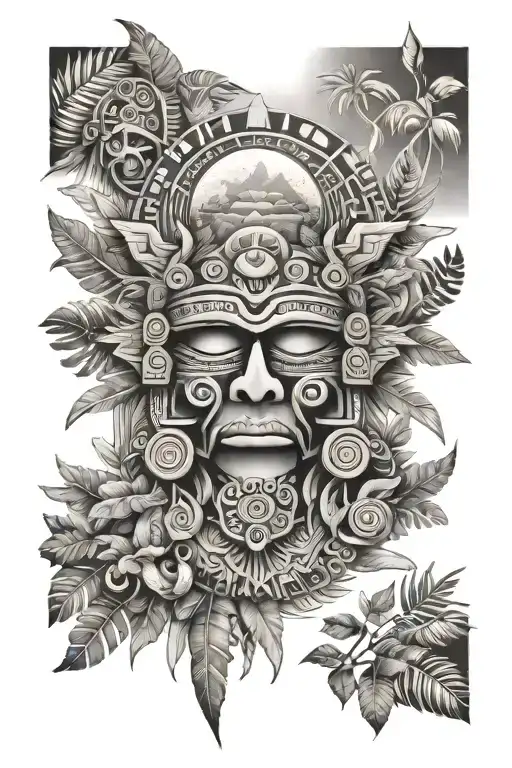 Aztec Jungle With Moon Half Sleeve