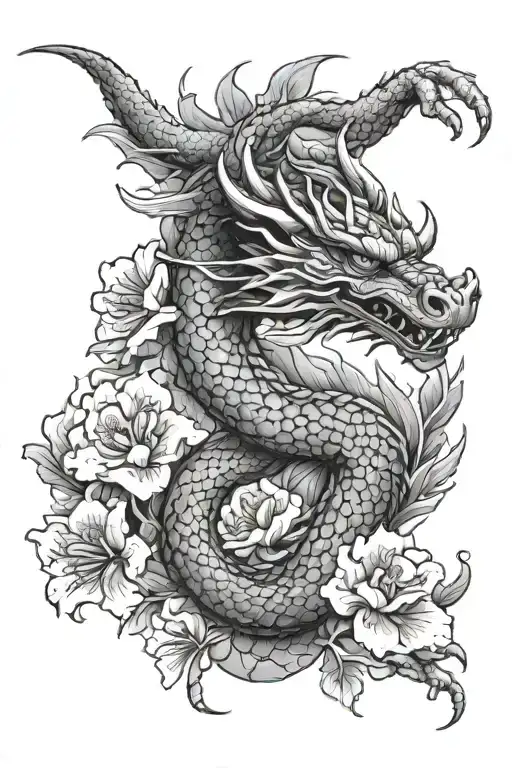 Dragon On Foot With Sakura Flowers