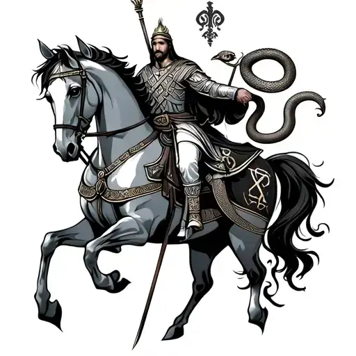 King Dmitar Zvonimir On The Horse Whit Runes And Snake