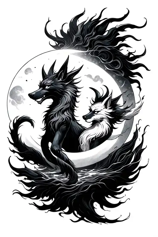 Okami Style Skoll And Hati Chasing The Sun And Moon