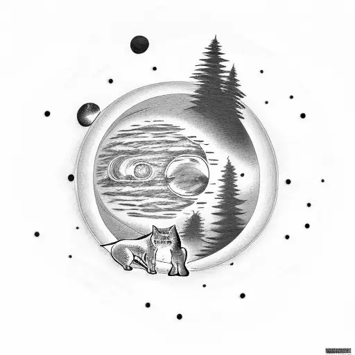 Redwood Forest With Dog And Cats And Planets