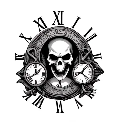 Reaper With Roman Numeral Clock And Hourglass On Left Shoudler And Back