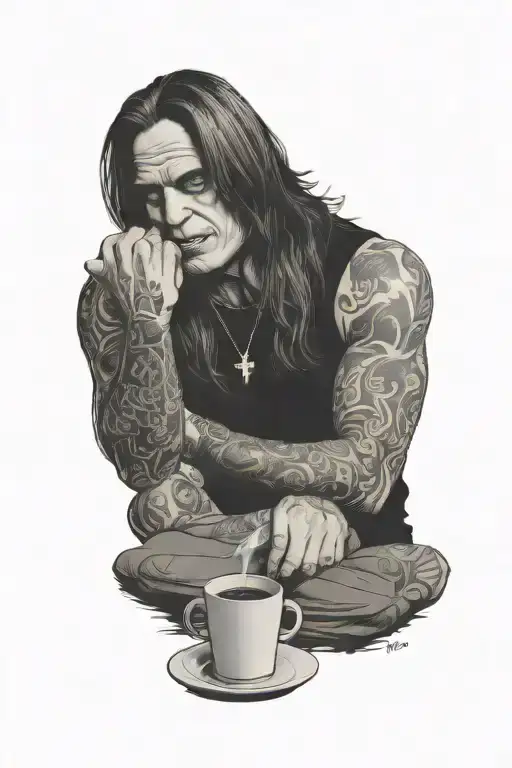 Ozzy Drinking Coffee Tired